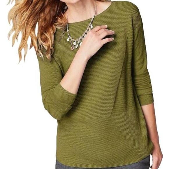 J. Jill Vine Sweater Ribbed Crew Neck Knitted Long Sleeve Green Medium Petite - Picture 1 of 6